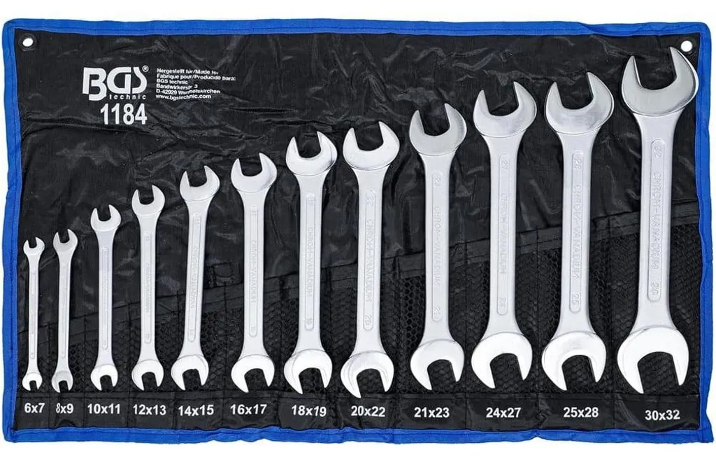 Jeu de 12 Clés Plates D-Work 6x7 à 30x32 mm en Acier Chrome Vanadium