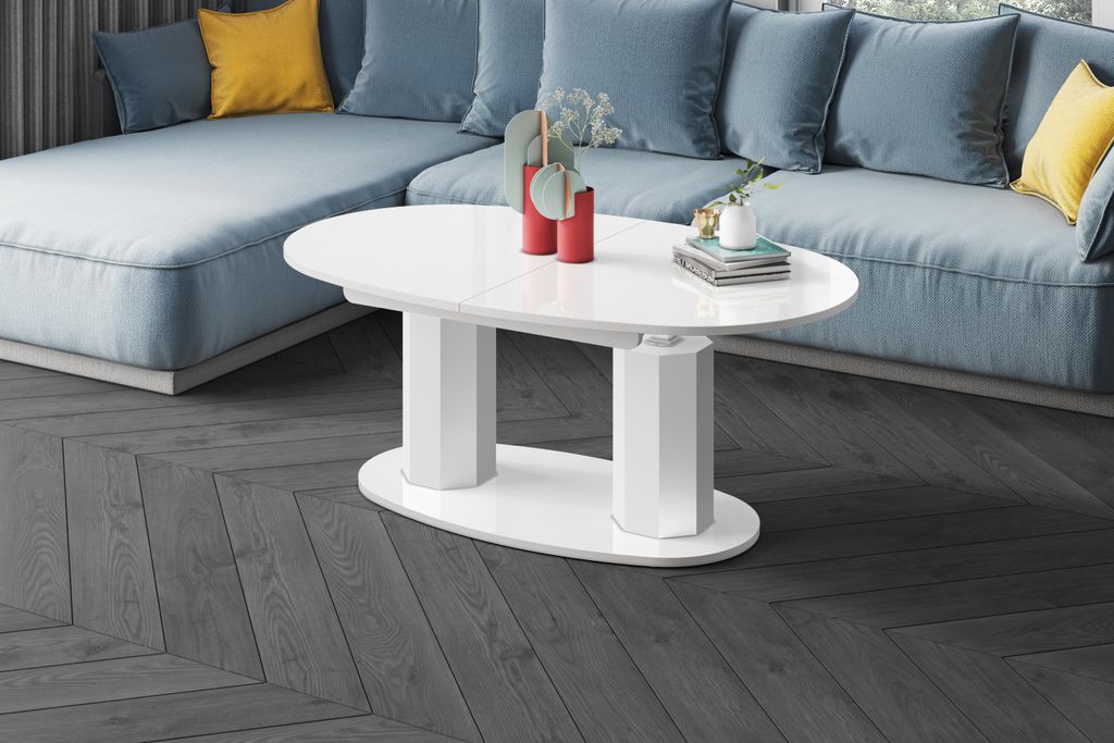 Design Couchtisch HBL-111 Tisch stufenlos höhenverstellbar ausziehbar oval Esstisch