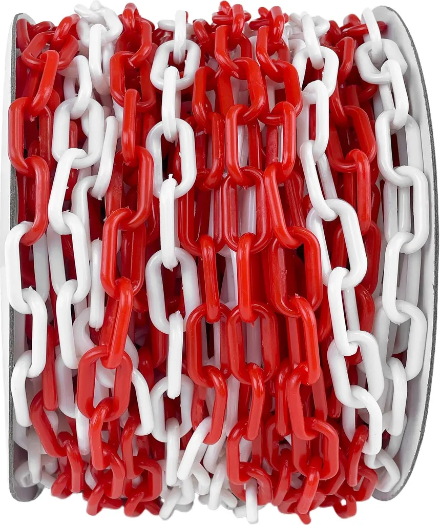 Chaîne de signalisation 50m en plastique épais 6mm rouge blanc JOIEYOU