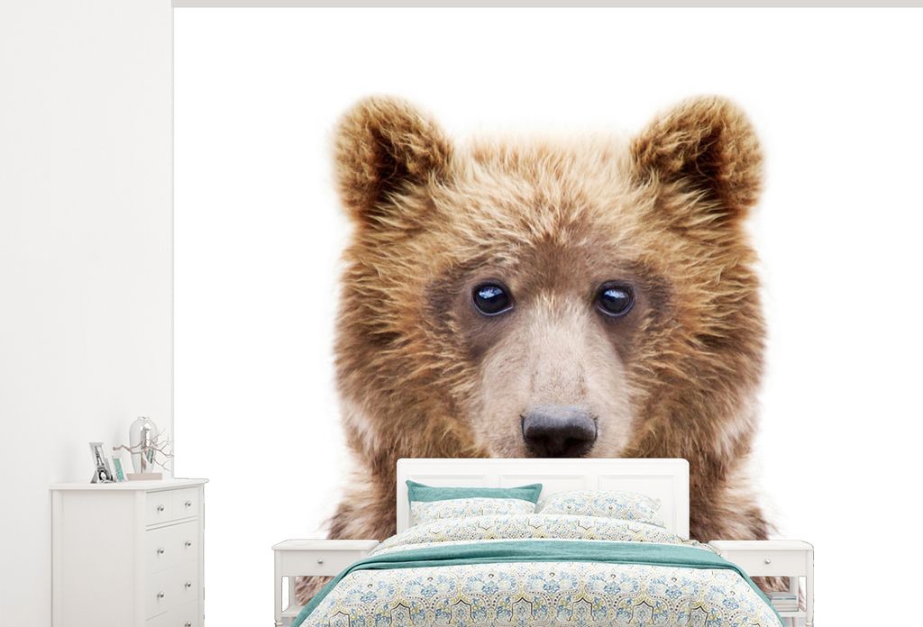 MuchoWow Fototapete für Wohnzimmer oder Schlafzimmer Wandtapete Vinyl Motivtapete Bär - Braun - Tiere - Natur - 300x240 cm - Fototapeten