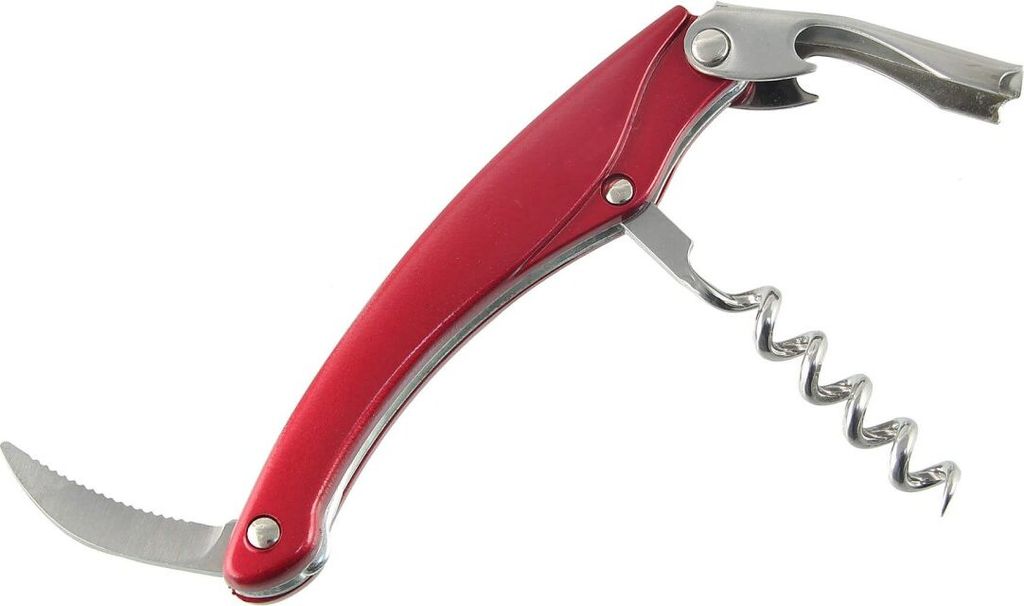 Fackelmann Kellnerkorkenzieher GRANDCRU, Weinöffner für alle Korken, Korkenzieher aus Kunststoff/Edelstahl (Farbe: Rot/Silber)