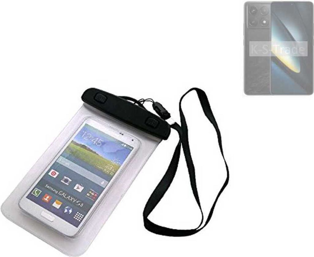 K-S-Trade Schutz Hülle Handy Hülle Kompatibel mit POCO F6 Pro Beach Bag wasserdicht 16cm x 10cm Schutzhülle Staub Sand Flachwasser Beachbag Case