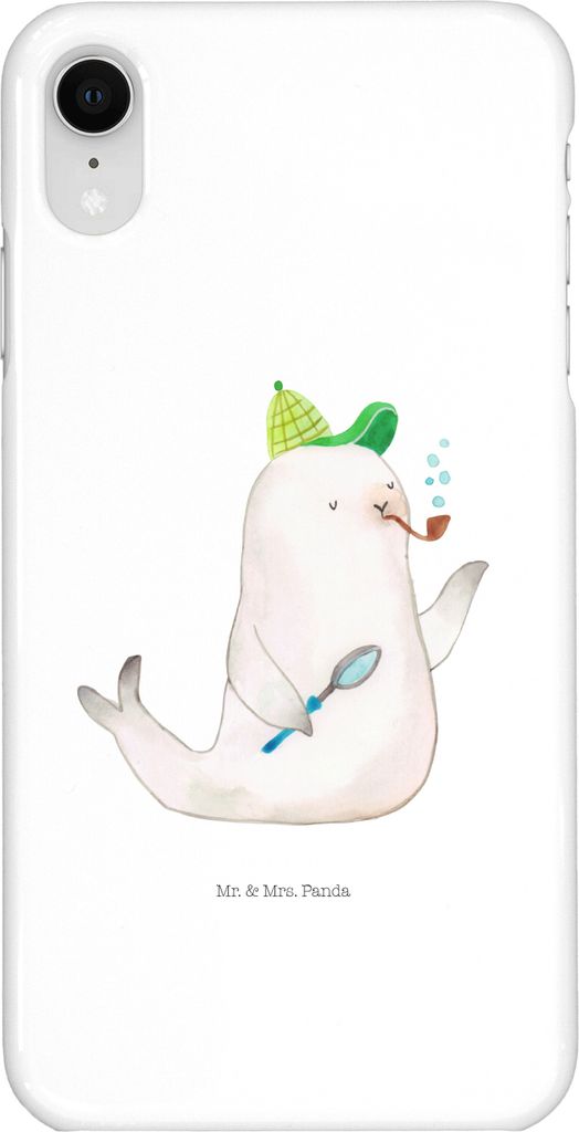 Mr. & Mrs. Panda Iphone XR Handyhülle Robbe Sherlock - Weiß - Geschenk, Handy Case, Lustige Sprüche, Premium Kunststoff
