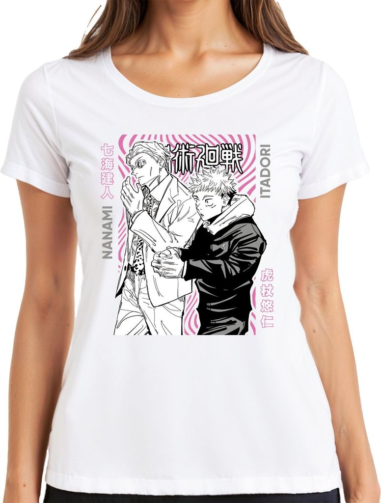 Jujutsu Kaisen Nanami Itadori Anime Ästhetik Geschenk Manga Retro Damen T-Shirt, Weiß, M