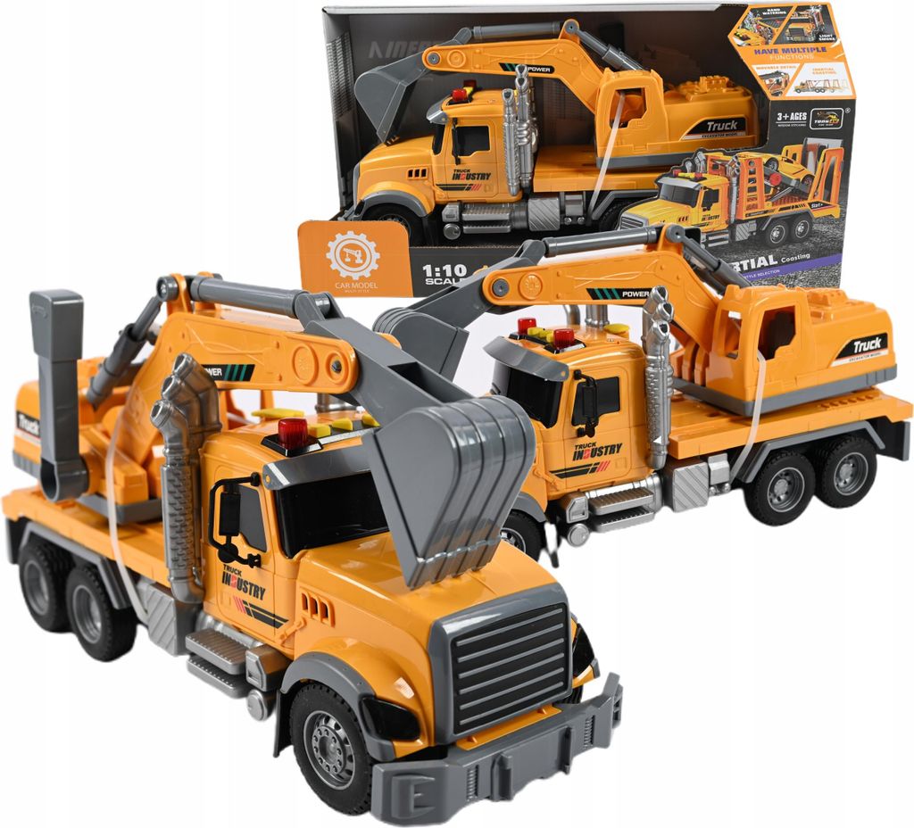 Großer LKW mit Bagger 1:10 - Baustellenfahrzeug mit Licht, Sound & Dampffunktion 33cm