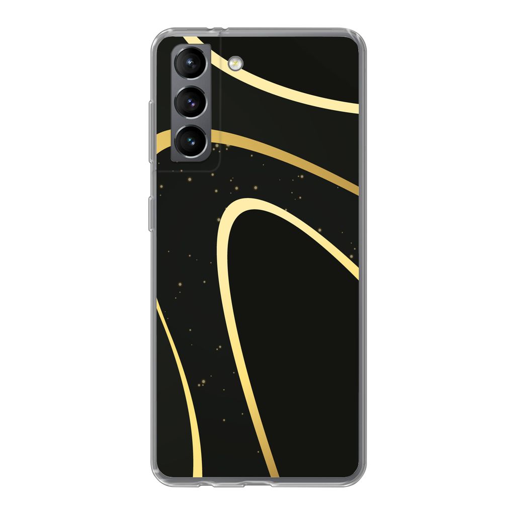 MuchoWow Handyhülle Schutzhülle Hülle für Samsung Galaxy S21 Goldene Wellen auf schwarzem Hintergrund Silikon Softcase Handy Hülle - Softcase
