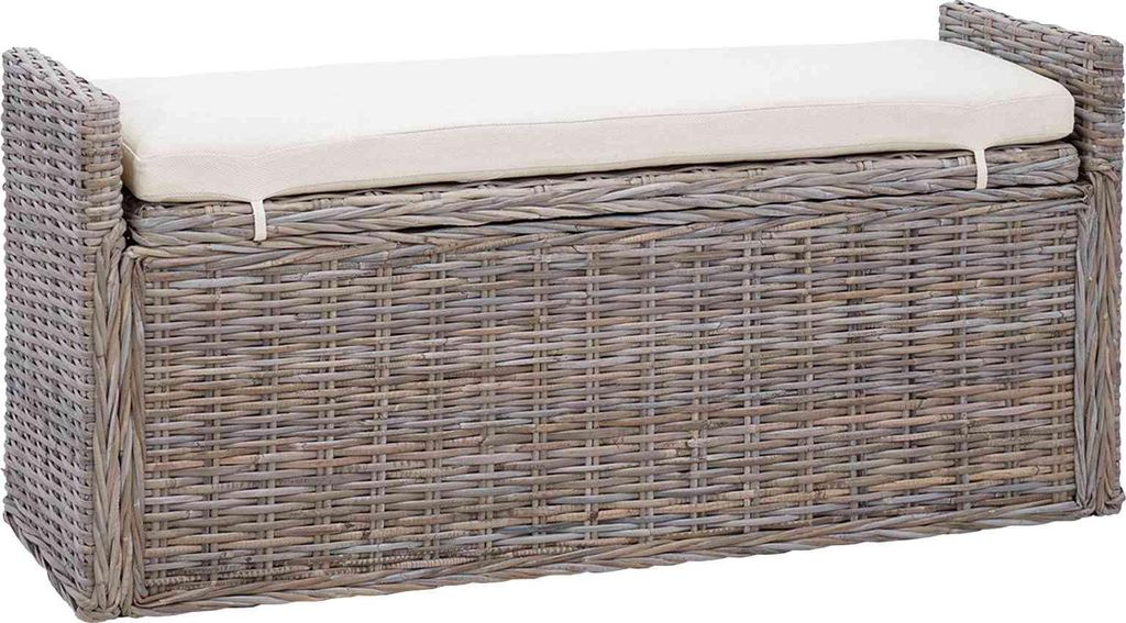 Sitzbank mit Stauraum mit Kissen Grau 110 x 40 x 50 cm Rattan
