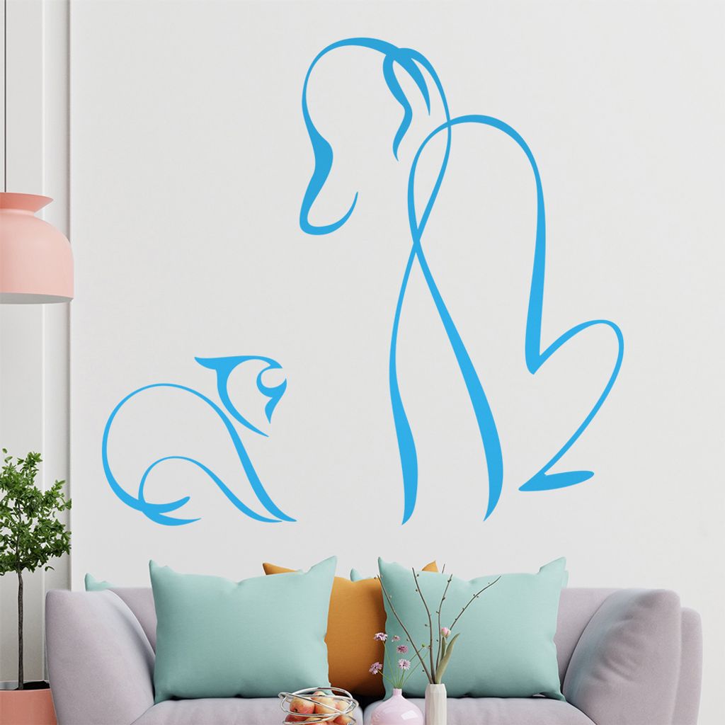 Hund und Katze Linien Wandtattoo in 6 Größen - Wandaufkleber Wall Sticker - Dekoration, Küche, Wohnzimmer, Schlafzimmer, Badezimmer