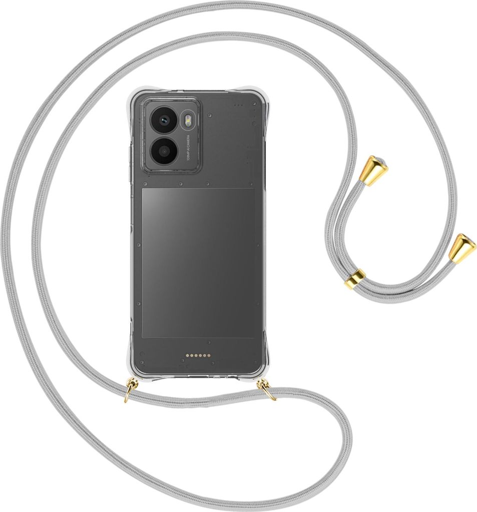 Handykette Backcover-Schutzhülle mit Band (Metall goldfarben) für HMD Fusion 5G - silbergrau