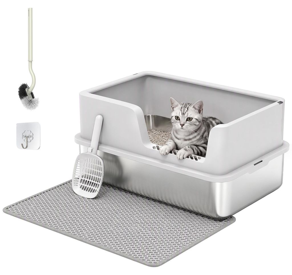 PawHut Katzentoilette XL Edelstahl mit Deckel, hohe Produktbild 