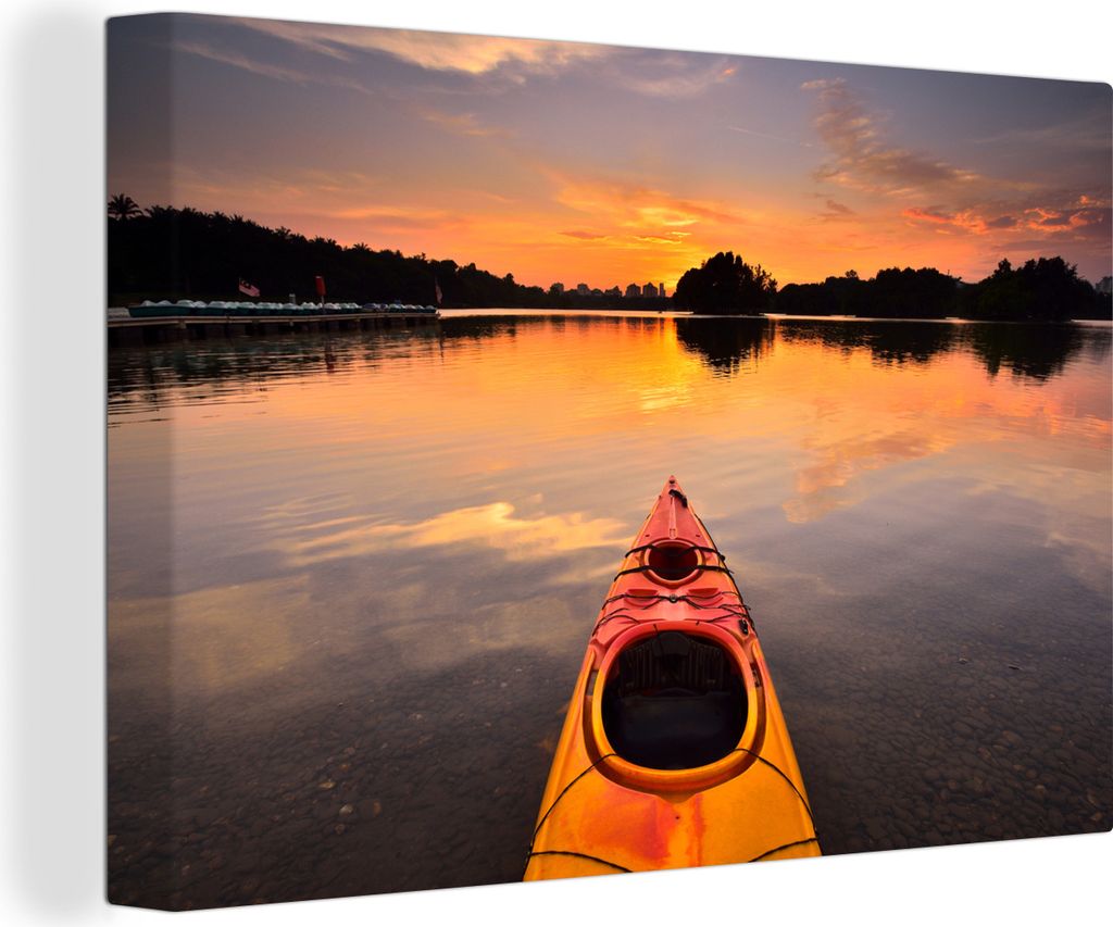 OneMillionCanvasses - Leinwandbilder - 140x90 cm, Kajak auf dem Wasser bei Sonnenuntergang, Wandbilder Kunstdruck Wanddekoration - Foto auf Leinw...