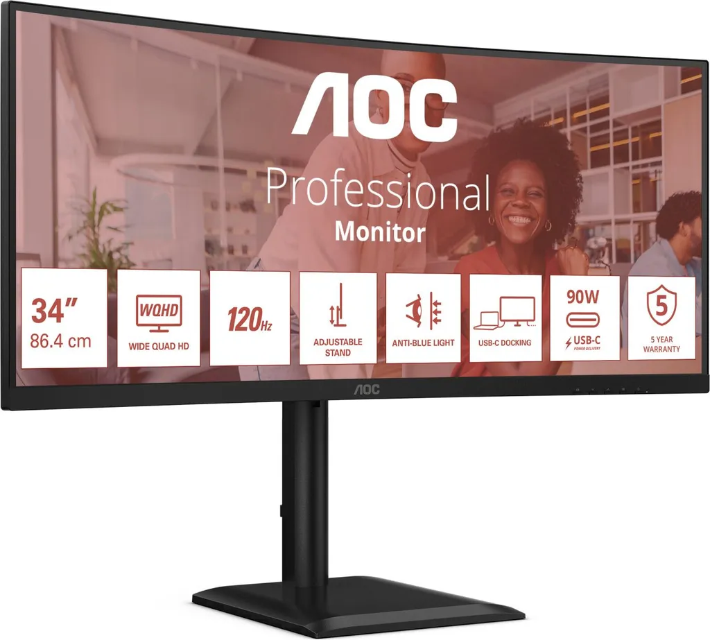 Écran de Bureau AOC 34" Panoramique pour Multitâche et Télétravail USB-C - 2