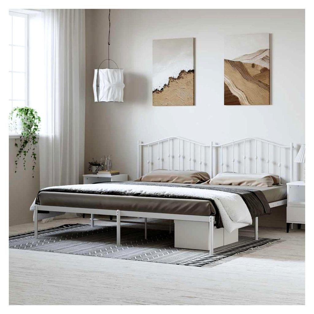 Bettgestell mit Kopfteil aus Metall in Weiß 193x203 cm