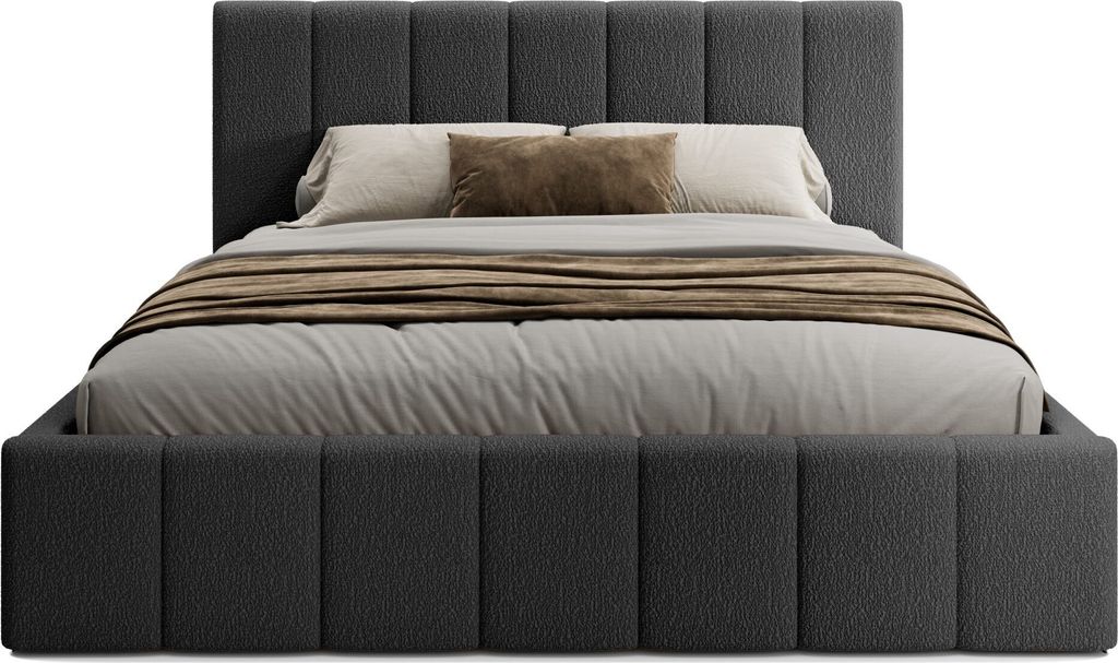 FEDVE Polsterbett Doppelbett Handorf Schlafzimmer Bett Bettkasten 180x200 cm Schwarz (Anthology 19)