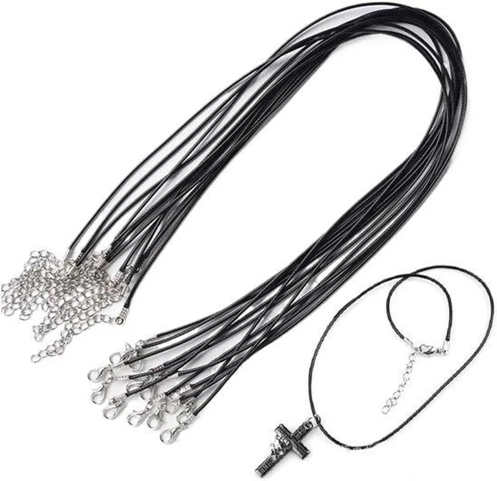 Lot de cordons cirés noirs 1.5mm avec fermoir pour bijoux artisanaux