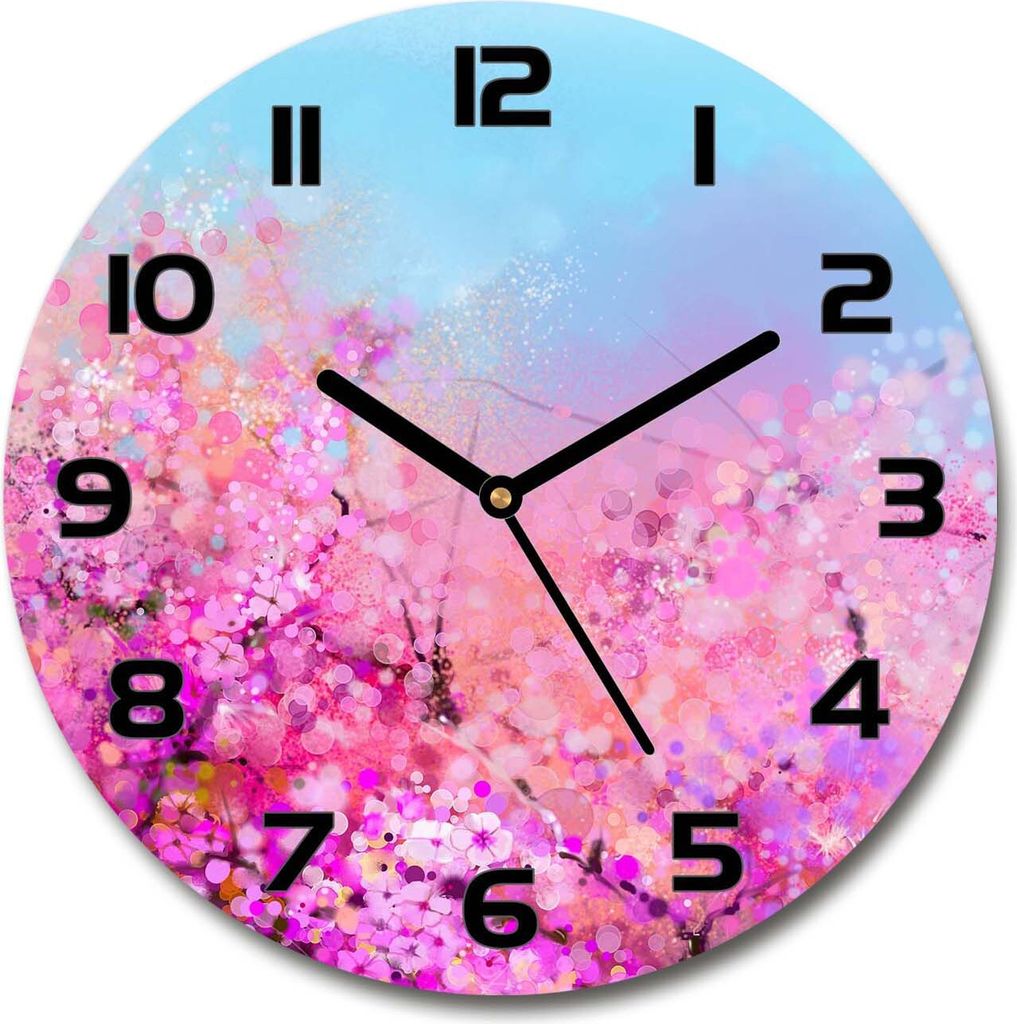 Wanduhr aus Glas 30fi Glasbild Glasuhr Gehärtetes Glas - schwarze-zeiger - Cherry blossoms