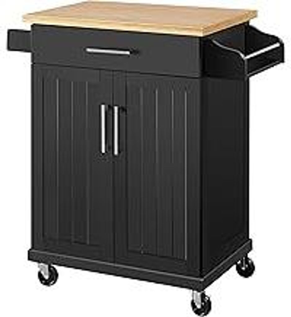 Bewegliche Kücheninseln Küchenwagen auf Rollen, Servierwagen mit Schublade und 3 Schrank, Arbeitsplatte aus Holz, Rollwagen 66 × 45,5 × 91,5 cm...