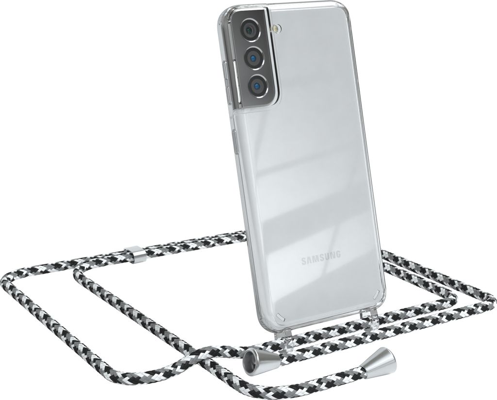 EAZY CASE Handykette kompatibel mit Samsung Galaxy S21 5G, Handyhülle mit Umhängeband, Handykordel, Schutzhülle Clear, Band in Schwarz