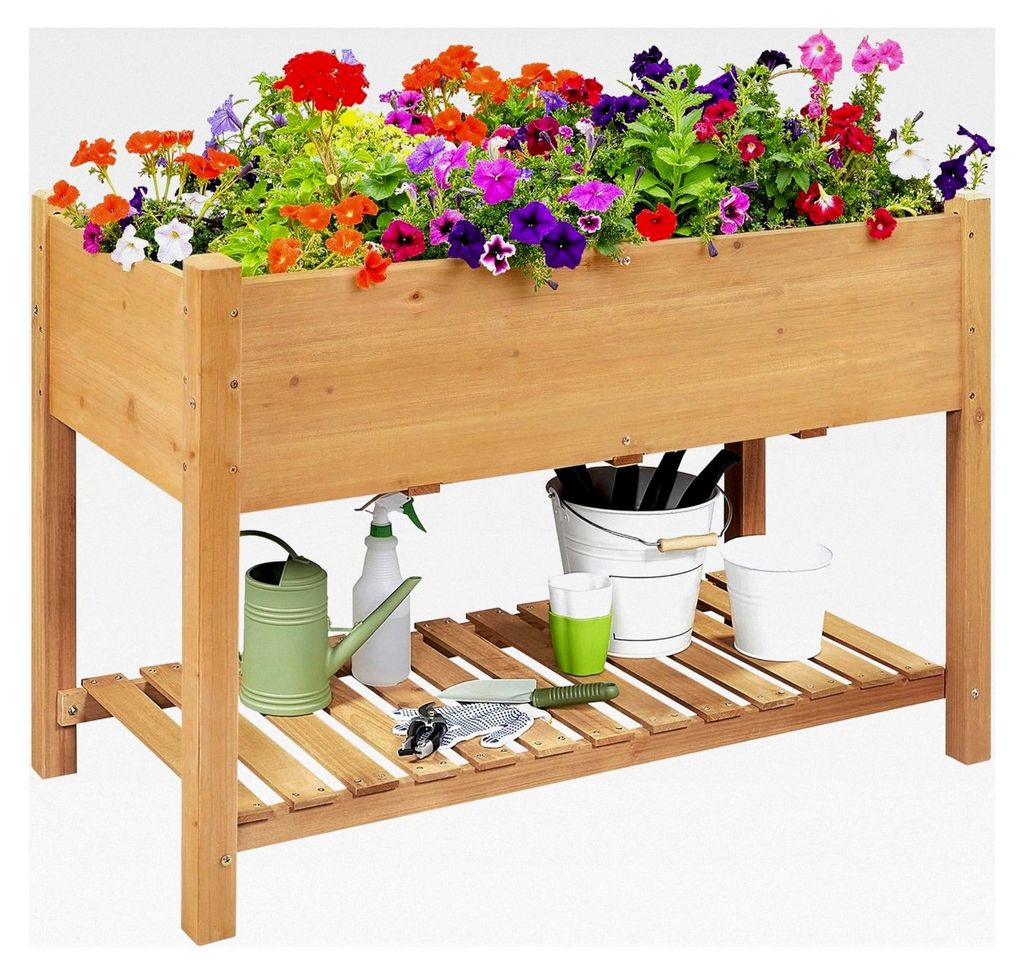 Hochbeet für Kräuter, Gemüse und Blumen, 119 x 57 x 80 cm, mit Ablage