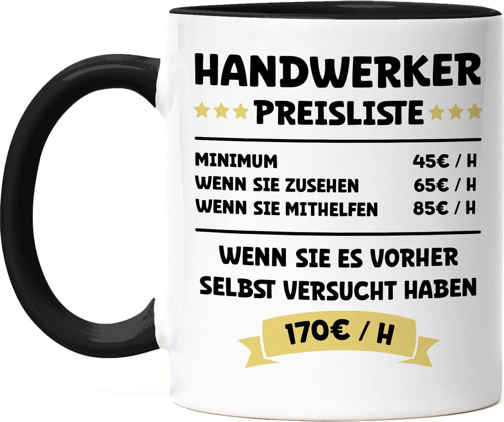 Handwerker Preisliste Tasse Schwarz Maschinen Bauteile Objekte Werkzeug Begabung Gebäude Möbel Beruf Arbeit