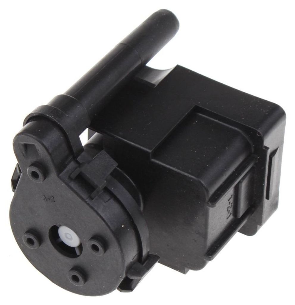 A black plastic component, likely a pump, is shown against a white background.