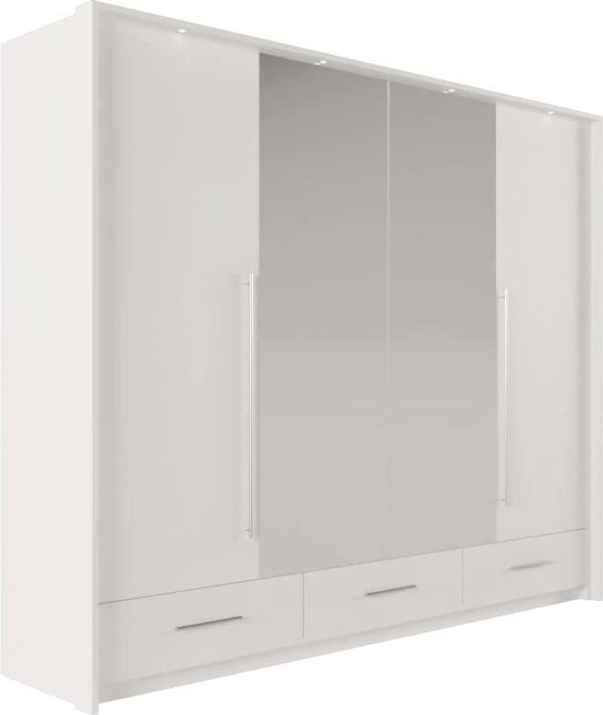 Kleiderschrank Toledo mit Spiegel 255 cm, Garderobeschrank Schlafzimmer; Wohnzimmerschrank; Korpus Schrank Farbe: Weiss; Farbe der Schrankfront: Weiss