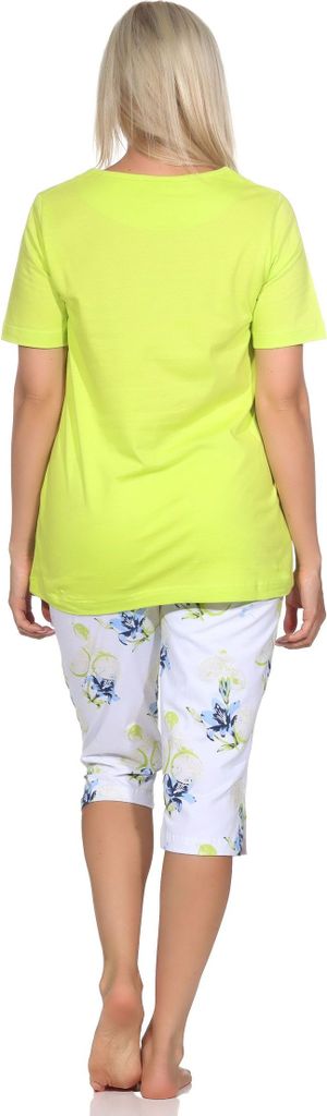Normann Damen Schlafanzug kurzarm, Capri Pyjamahose mit floralen Print - auch in Übergröße ; grün , 40