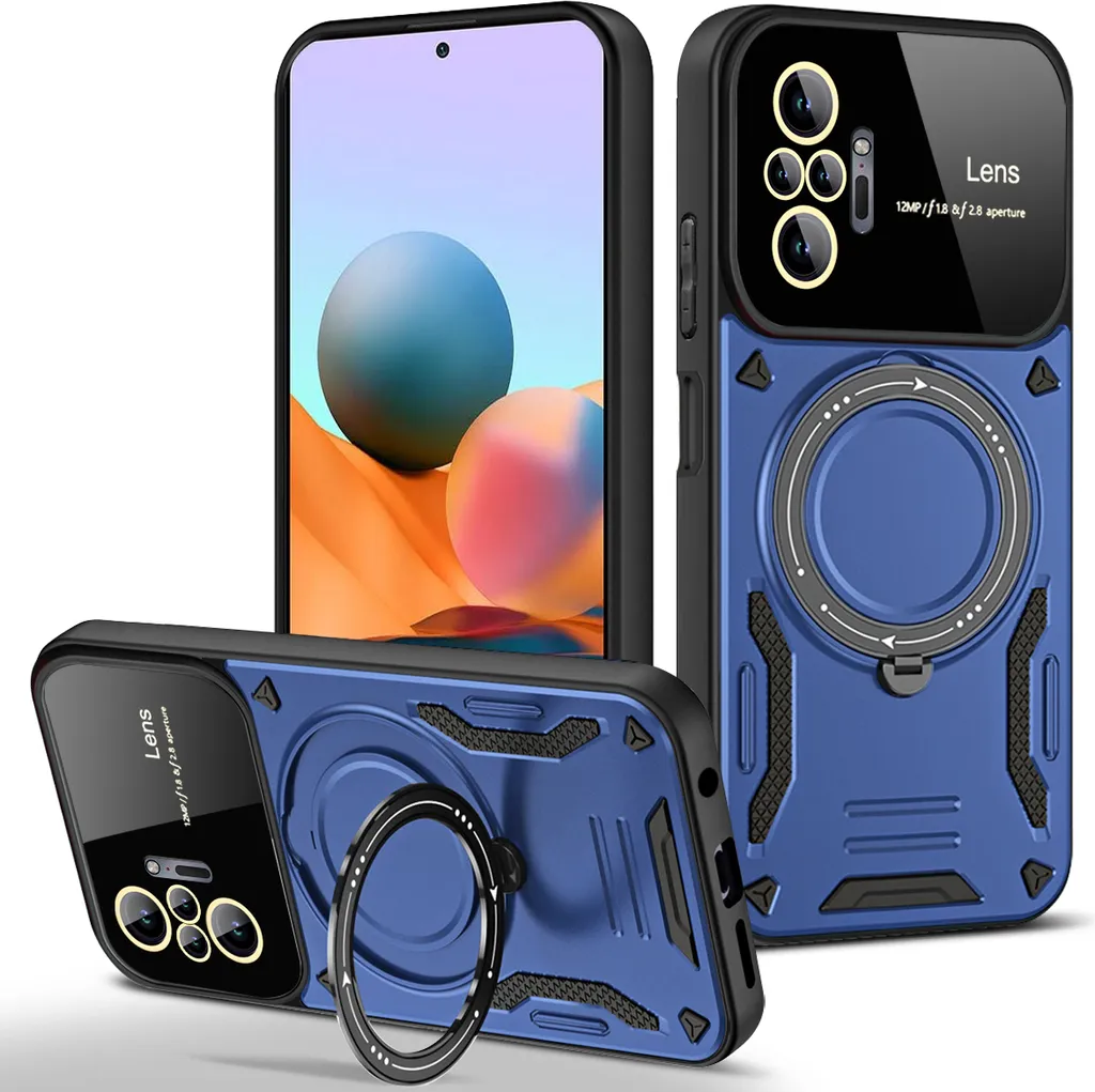 Custodia resistente per Xiaomi Redmi Note 10 Pro/Note 10 Pro Max, custodia a due strati con supporto ad anello e supporto blu