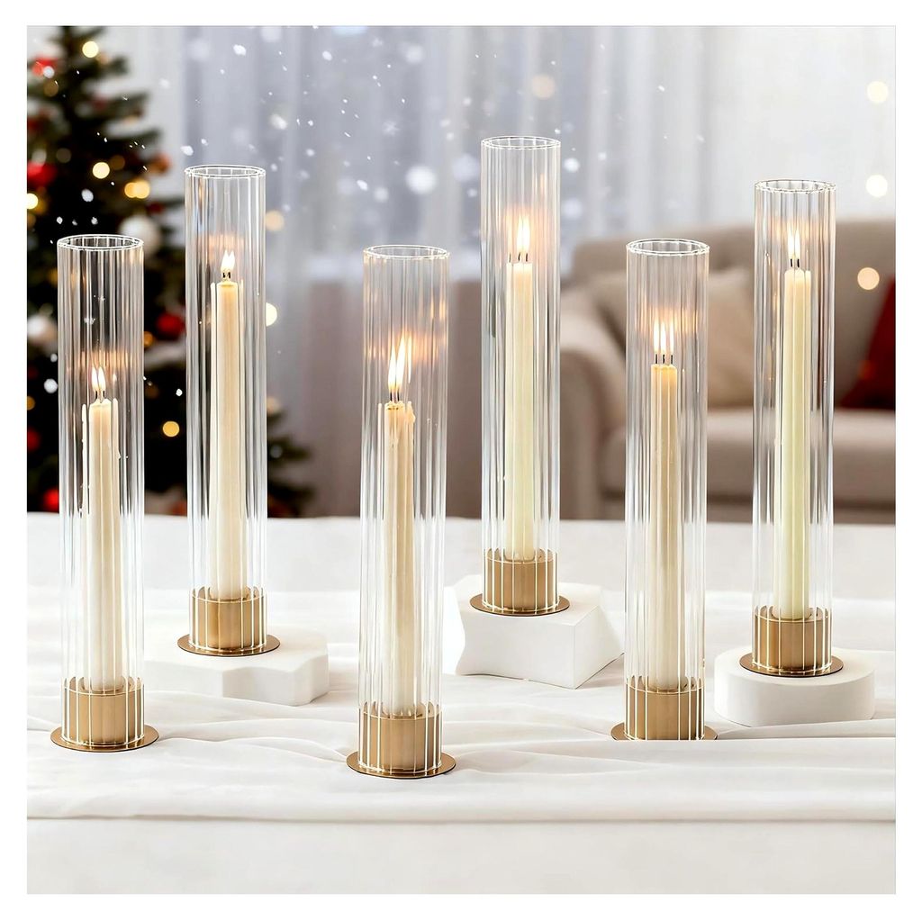 Kerzenständer aus Glas mit goldfarbenem Zylinder für Stabkerzen