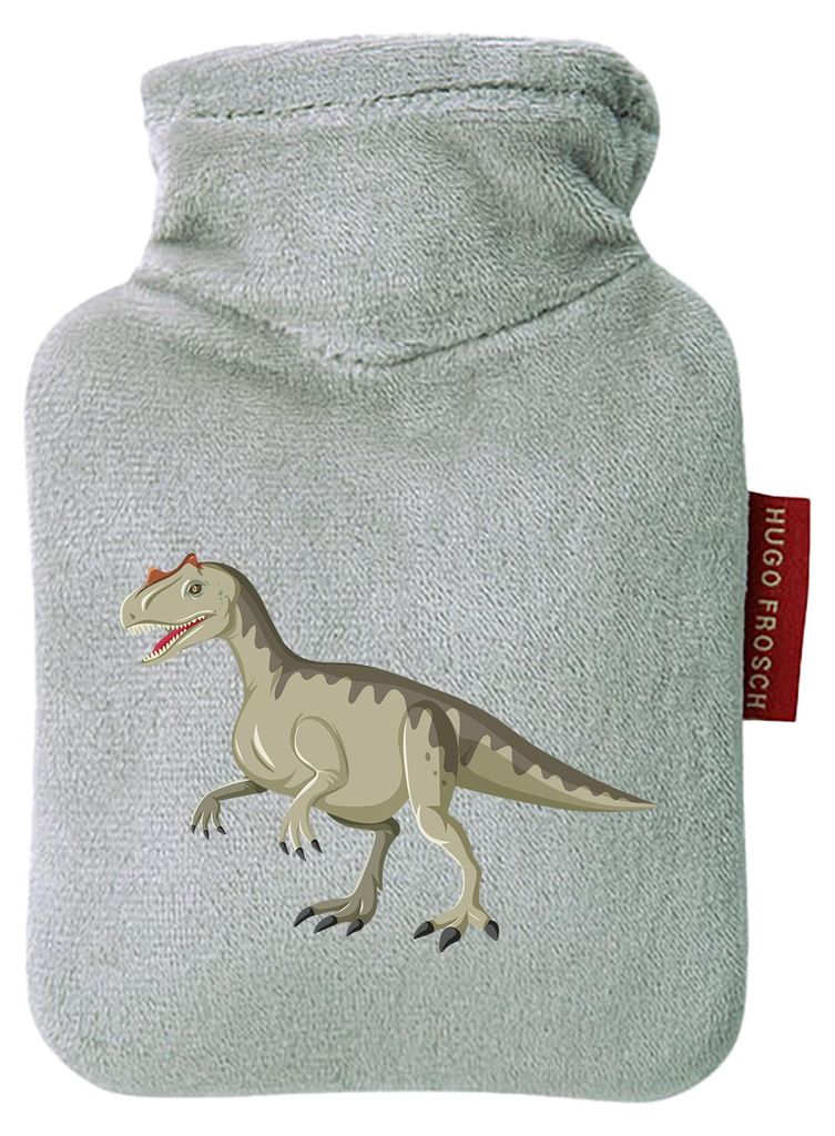 Huuraa Mini-Wärmflasche Allosaurus Dinosaurier 0,2 Liter Grey Mini Veloursbezug Taschenwärmer Geschenkidee