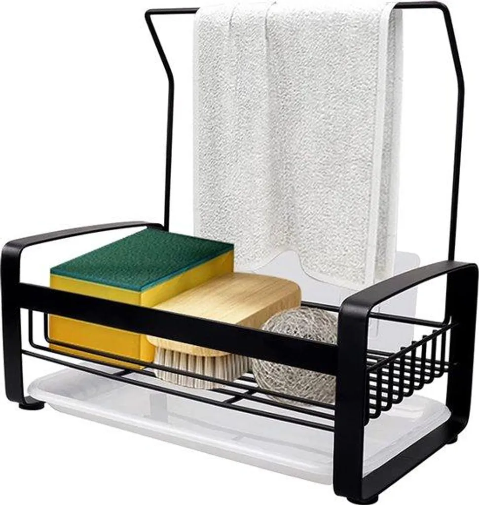 Organisateur d'évier cuisine compact, support éponge et savon vaisselle
