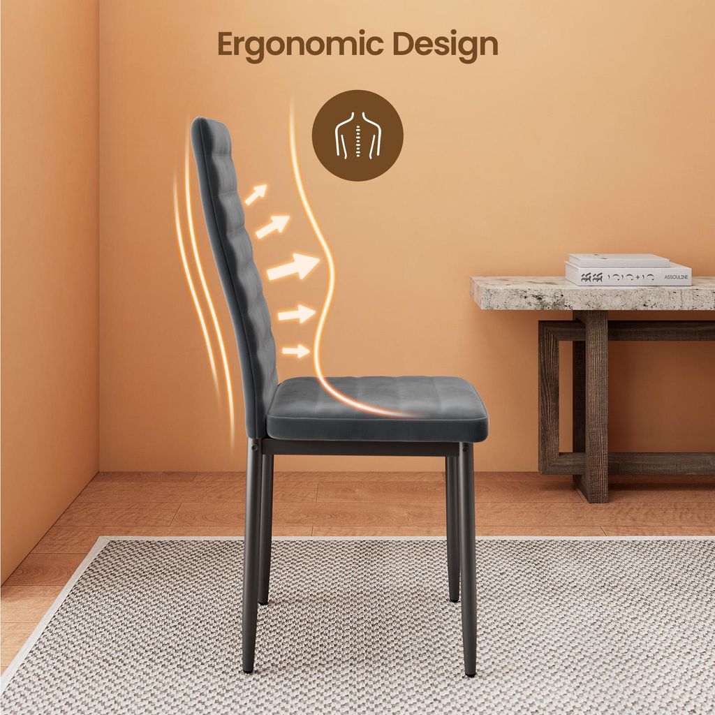 Set Di 6 Sedie Da Pranzo Moderne Con Schienale Alto - Grigio Scuro, Imbottite, Ideali Per Cucina E Sala