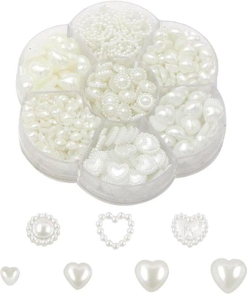 460 Perles Artificielles Blanches et Fleurs 3D pour Nail Art et DIY