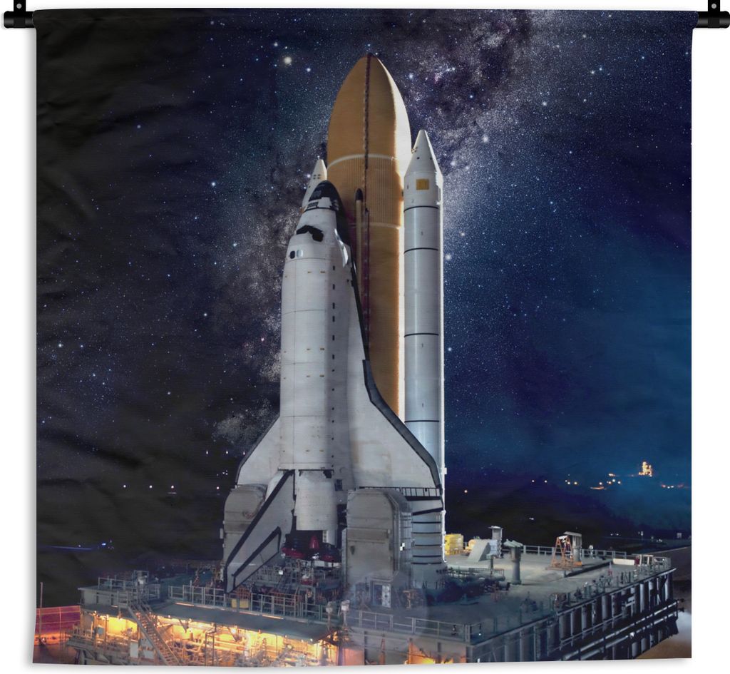 MuchoWow Wandteppich Wandbehang Rakete - Sternenhimmel - Weltraum 150x150 cm Tapisserie Dekoration Wandtuch - Wohnaccessoires - Modernes