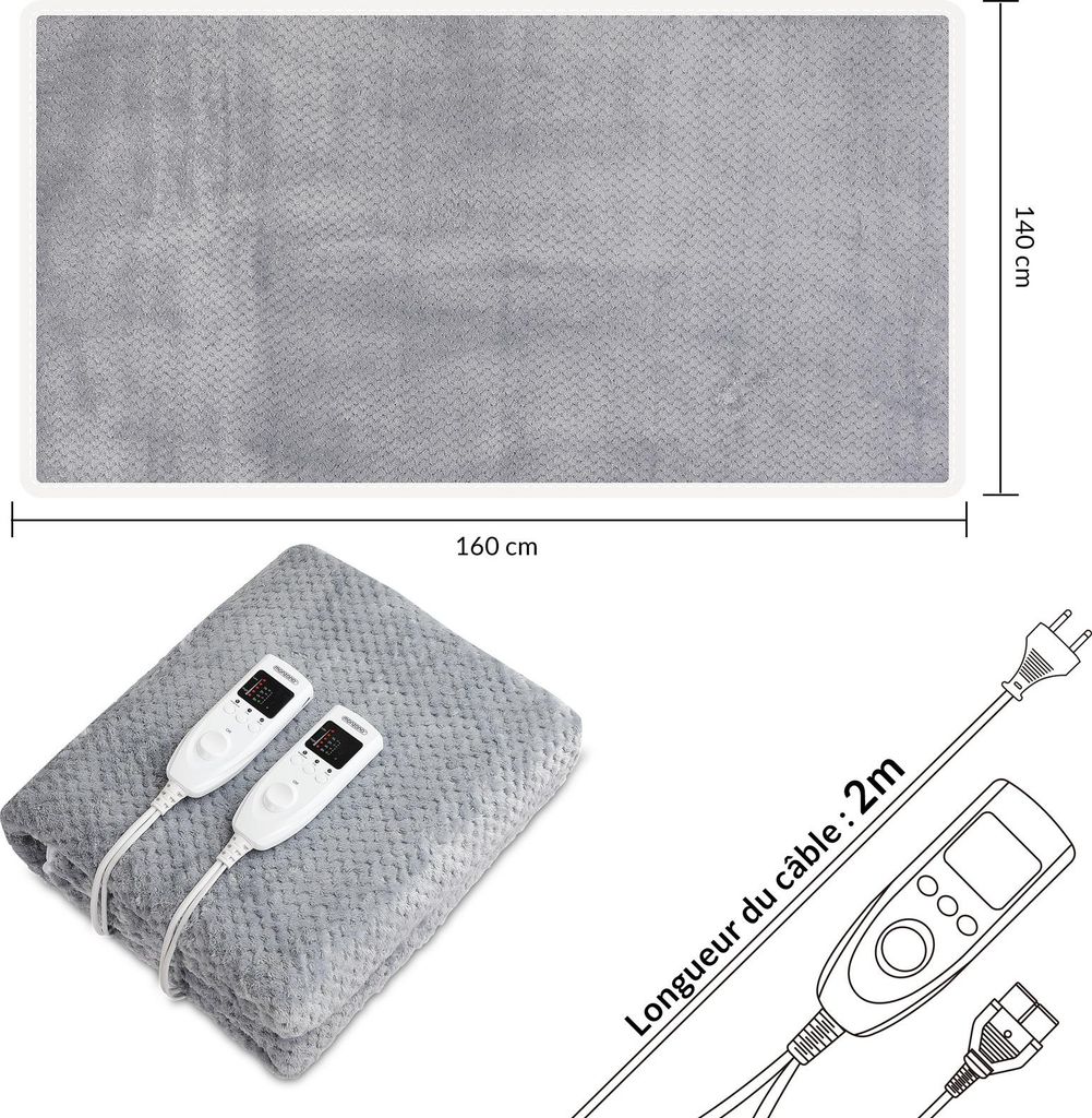 MONZANA® Couverture chauffante 160x140cm 2 places 2x60W 5 Image du produit 
