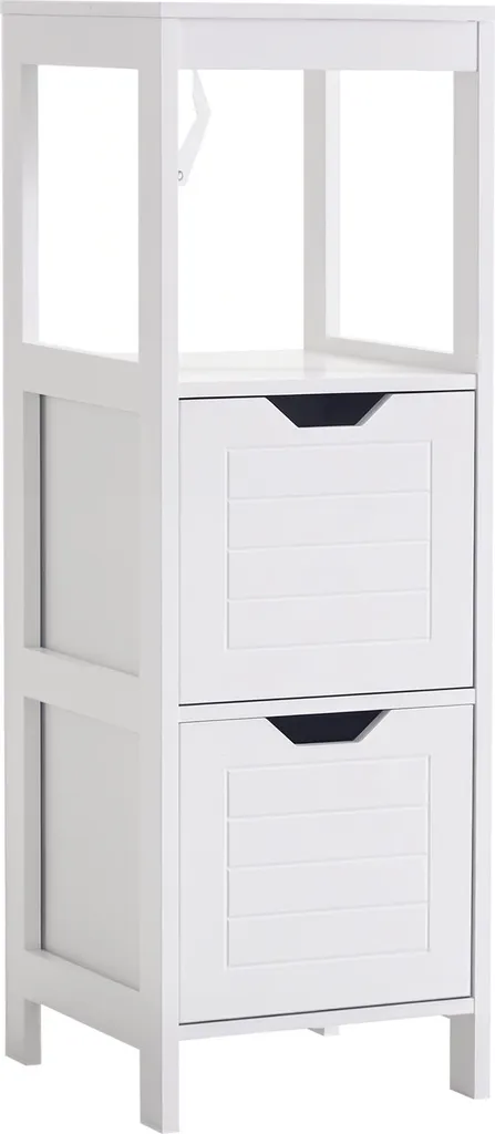 Étagère de salle de bain 2 tiroirs anti-basculement rangement blanc mat