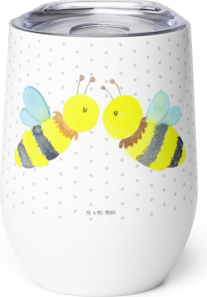 Mr. & Mrs. Panda Thermobecher Biene Liebe - Weiß - Geschenk, thermosbecher, Edelstahlbecher, Isolierbecher, Thermo Becher, kaffee tasse