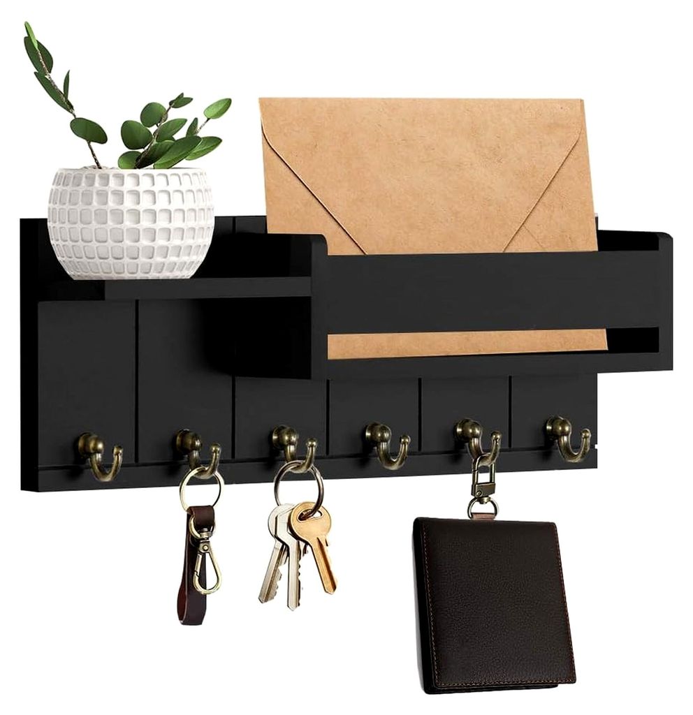 Schlüsselbrett mit Ablage aus Holz, 6 Schlüsselhaken, moderner Schlüsselhalter für Wand, geeignet für Wohnzimmer, Küche, Büro, Flur, Schlafz...