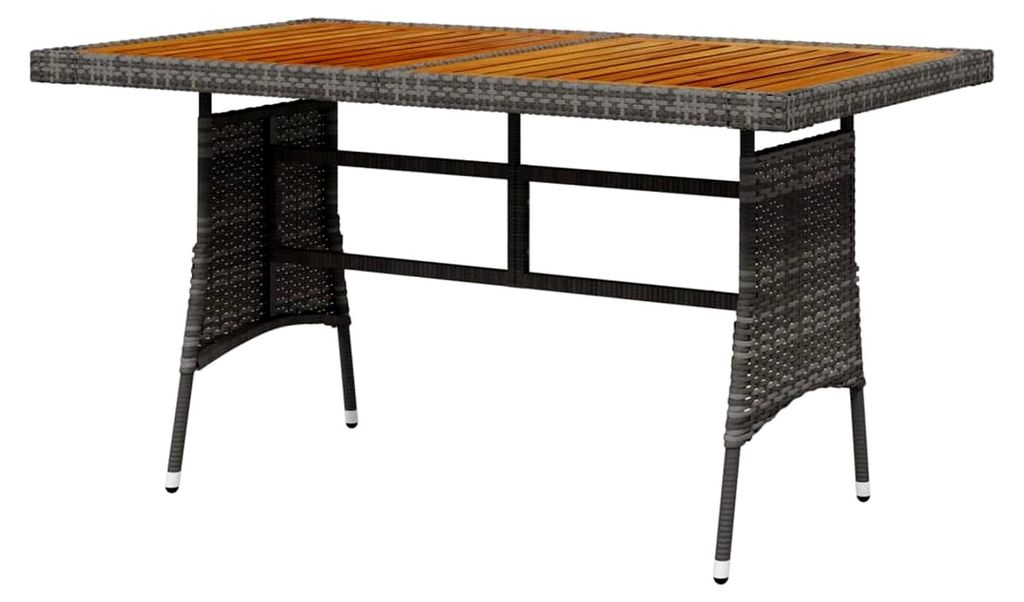 Gartentisch aus Rattan und massivem Akazienholz, Farbe Grau, 130x70x72 cm