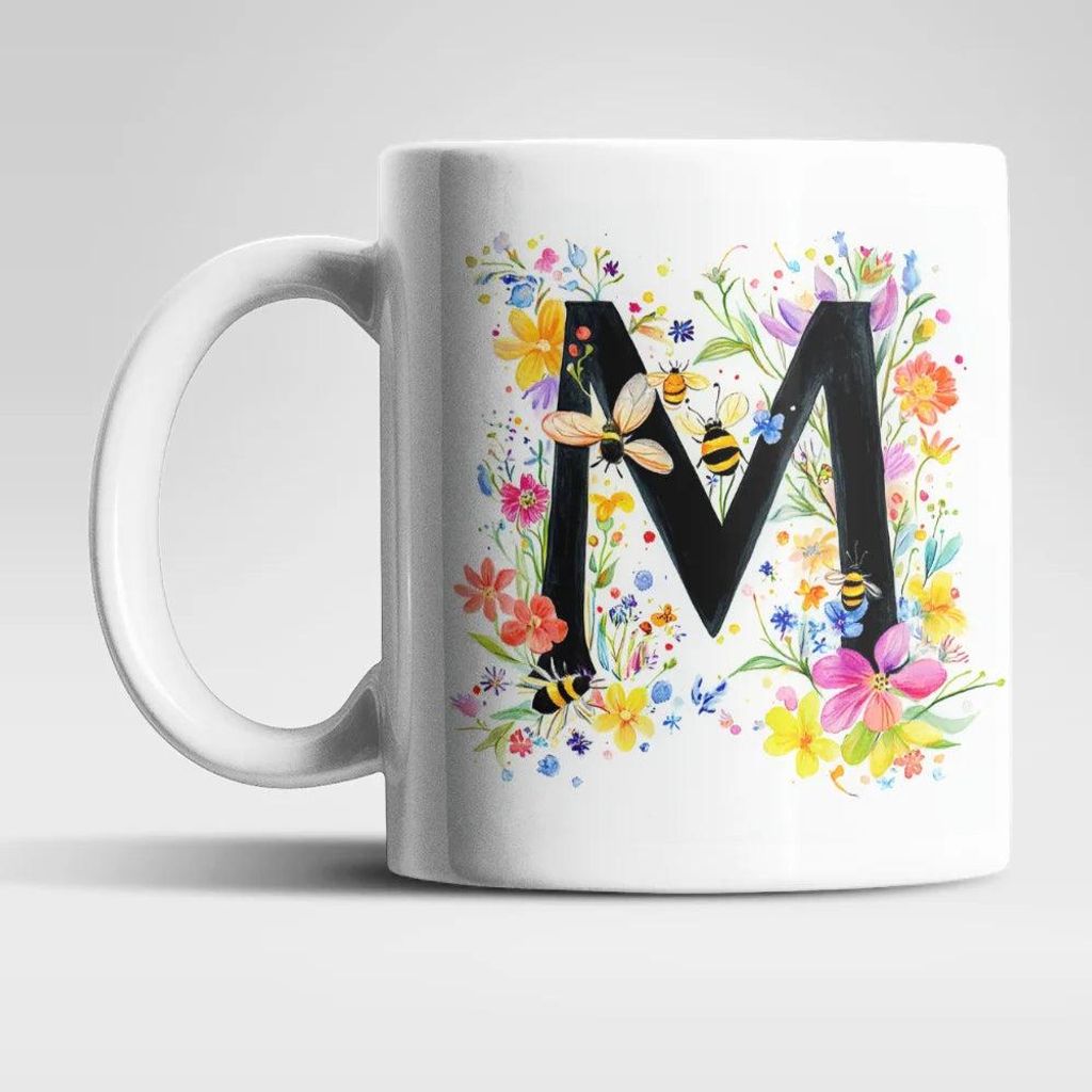 Name A bis Z und 0 bis 9 Blumen Bienen Kaffeetasse Teetasse Tasse Geschenkidee – M