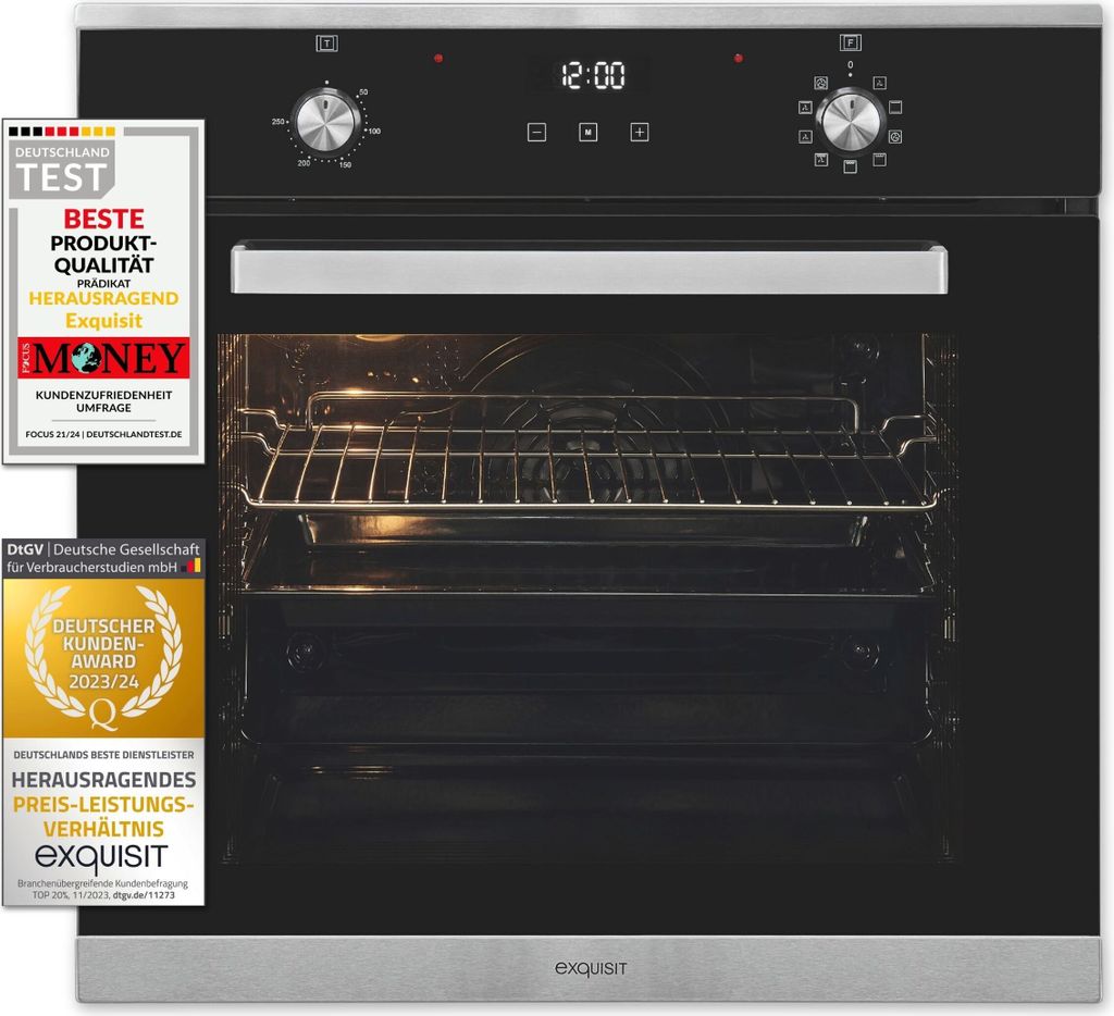 Exquisit Einbaubackofen EBE76-9-H-020 inox | Energieeffizienzklasse A | 75,6 l Garraum | Einbaubackofen 60 cm