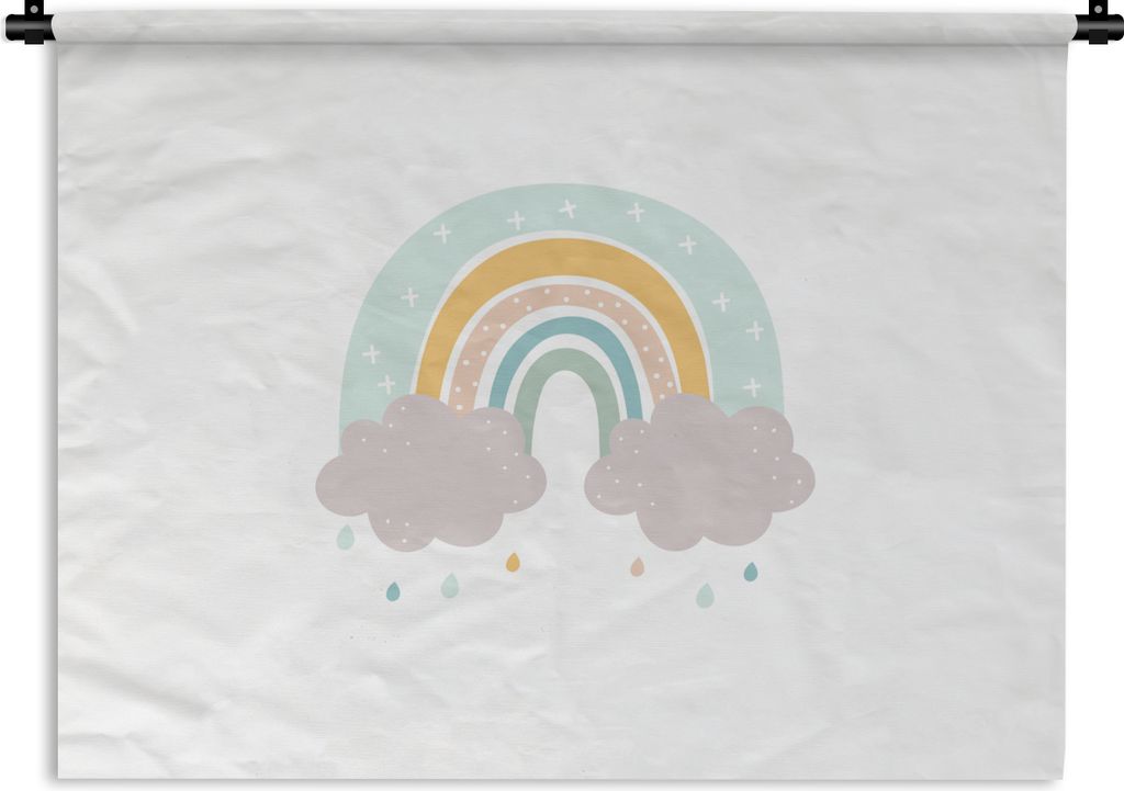 MuchoWow Wandteppich Wandbehang Regenbogen - Wolken - Regen - Kinder - Pastell 150x112.50 cm Tapisserie Dekoration Wandtuch - Wanddecke - Wandtep...