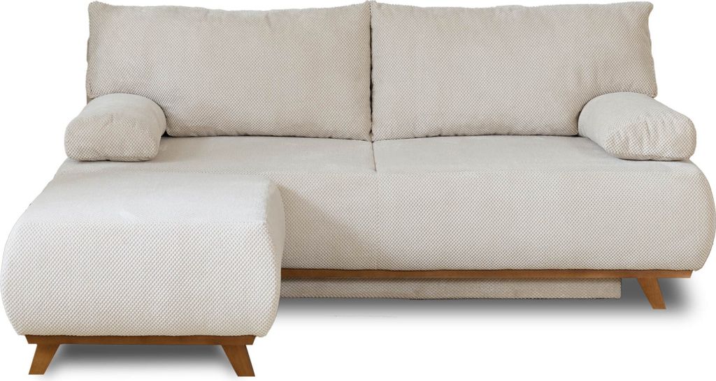 Best Möbel Cristal - 3-Sitzer Sofa - Schlaffunktion und Bettkasten und Hocker - aus strukturiertem Samt , Beige