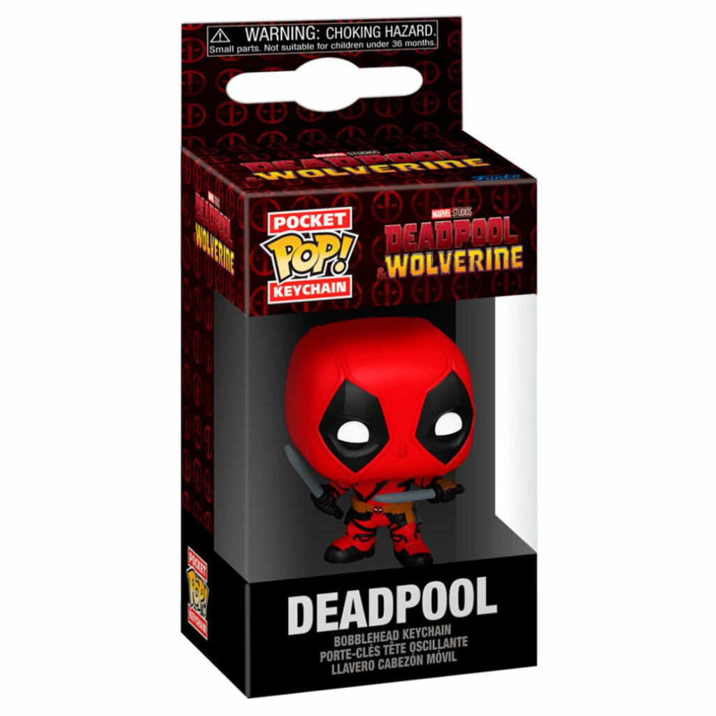 A Funko Pocket POP! Keychain of Deadpool Wolverine in its retail packaging.