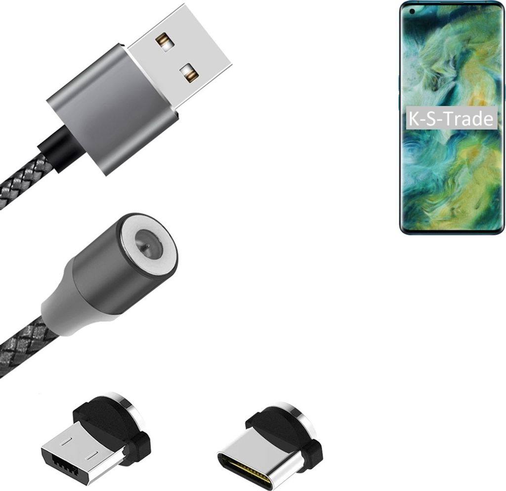 K-S-Trade Hochwertiges Magnet-Lade-kabel Sync-Kabel Daten-Kabel für Oppo Find X2 mit USB-Typ-C-Anschluss und Micro-USB-Anschluss 2A bis zu 480mbps