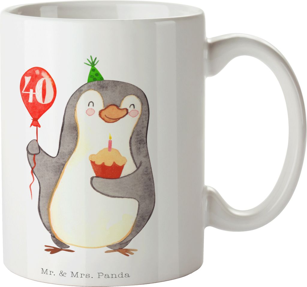 Mr. & Mrs. Panda Teetasse 40. Geburtstag Pinguin Luftballon - Weiß - Geschenk, Tasse, Pott, Trinkbecher, Happy Birthday, schöne, Kaffeebecher, Ge...