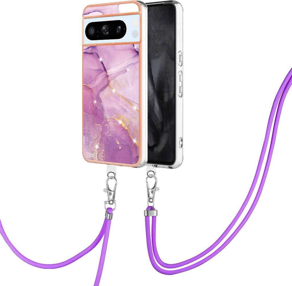Handykette Hülle für Google Pixel 8 Pro Muster TPU Schutzhülle mit verstellbarem Tragegurt Pink