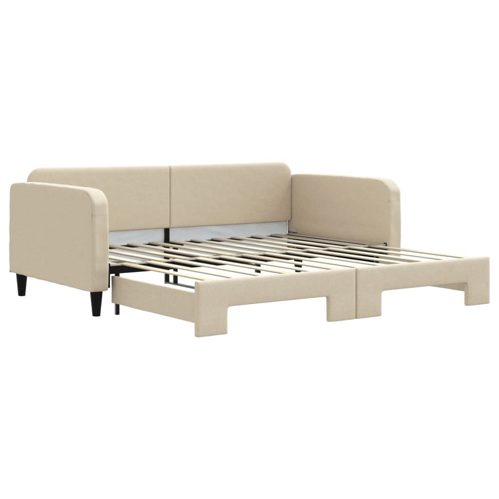 Möbel Tagesbett Einzelbett - Gästezimmer - Ausziehbar Creme 100x200 cm Stoff - Polsterbett Klassische Betten CLORIS3017385