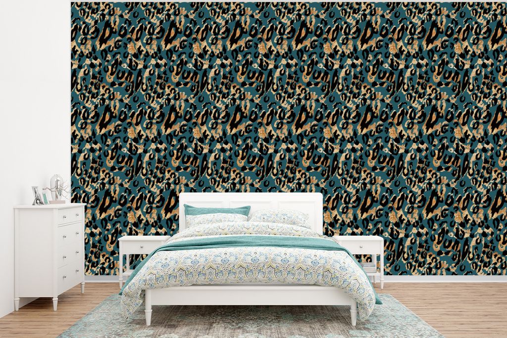 MuchoWow Fototapete für Wohnzimmer oder Schlafzimmer Wandtapete Vinyl Motivtapete Panther - Luxus - Muster - 350x260 cm - Wohnzimmer-Tapete