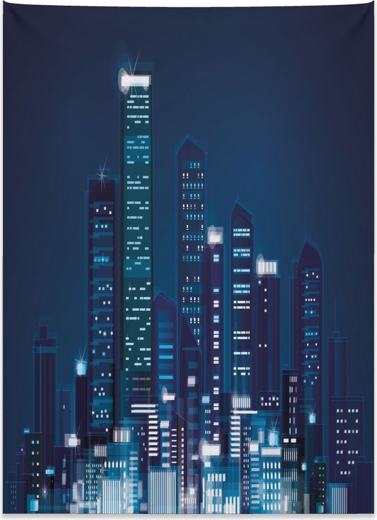 Abakuhaus Städtisch Wandteppich, Nachtansicht der Metropole aus Weiches Mikrofaser Stoff Kein Verblassen Klare Farben Waschbar, 110 x 150 cm, Dunk...